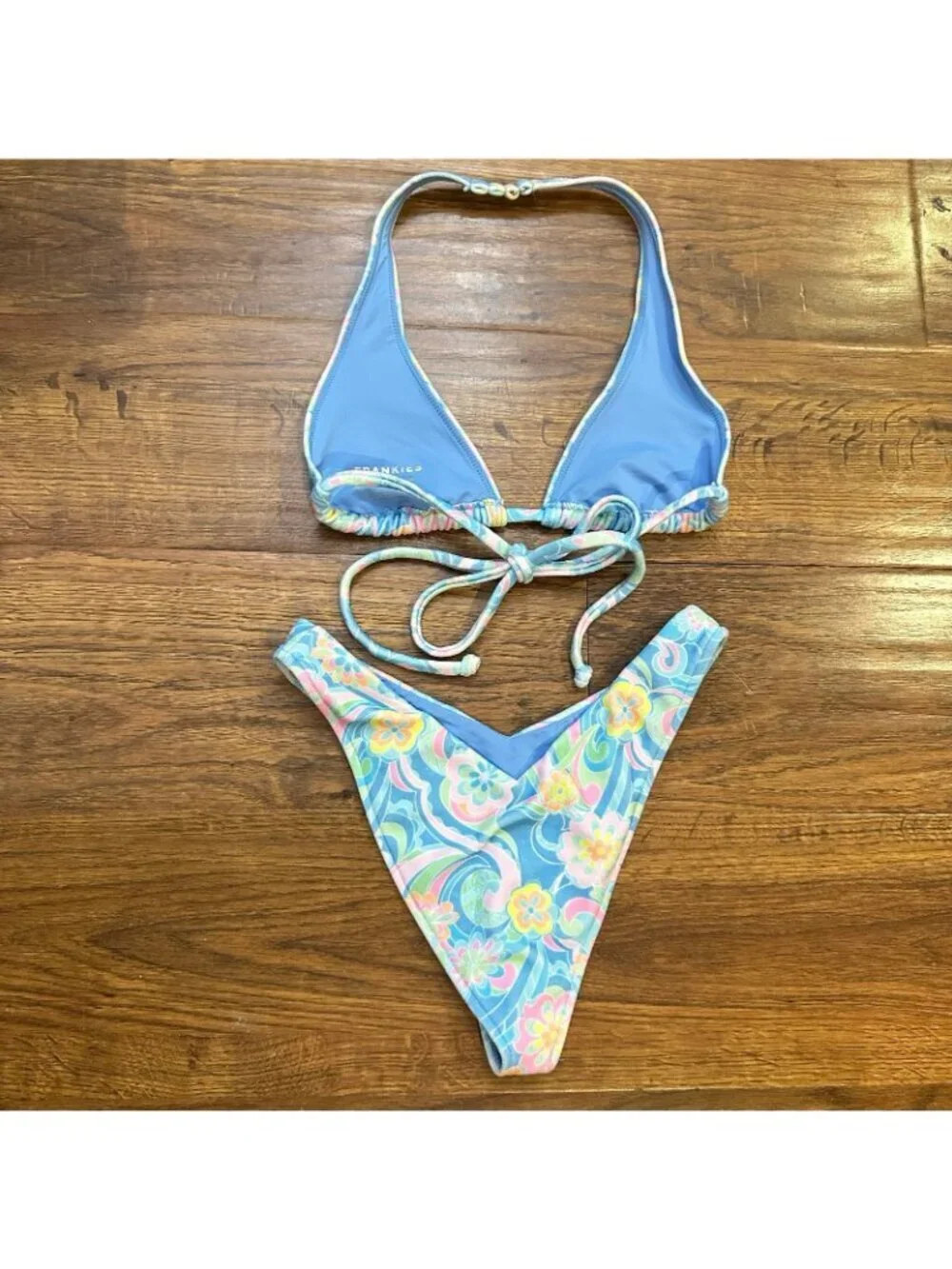 Frankie's Bikinis Enzo Terry Cheeky Bikini Bottom and Harlow top in sunshower S